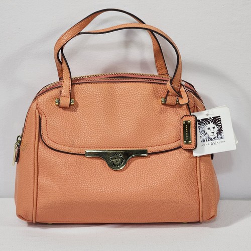 Anne Klein Satchel Lady Lock Flap Faux Leather CoralReef Orange Crossbody NWT - Picture 1 of 18