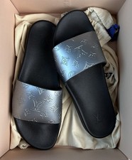 Louis Vuitton Sliders Metallic Silver LV Size 12 / EU46