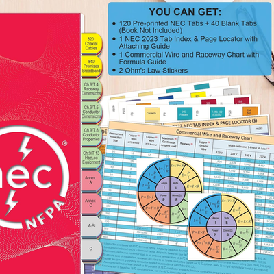 2023 NEC Code Book Tabs (Book Not Included)- 120 Pre-Printed & 40