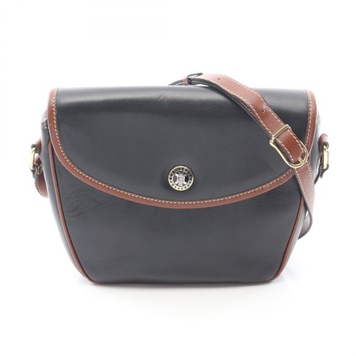 Celine Leather Shoulder Bag Women's Black Brown Used Authentic