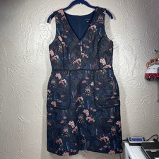 Ann Taylor Womens V-Neck Sleeveless Floral Jacquard A-Line Dress size 8