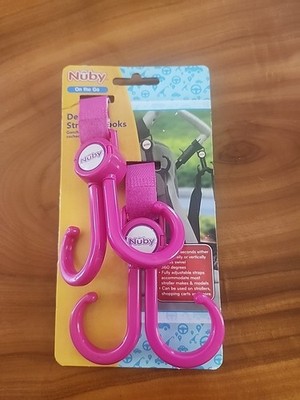 Nuby On The Go Deluxe Stroller Hooks Pink NEW