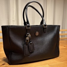 Tory Burch ROSLYN Large black Leather Work Travel Tote Handbag Shoulder Bag