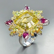 Schmuck natürlicher Zitronenquarz Ring 925 Sterling Silber Größe 8 /R460616