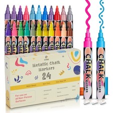 Chalk Markers 24 Pack   6 mm Reversible Bullet  Chisel Tip   Liquid Chalk Pe...