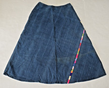 Vintage Jean Skirt Carol Horns Habitat Size S 70s Blue Colorful Stitched Lines
