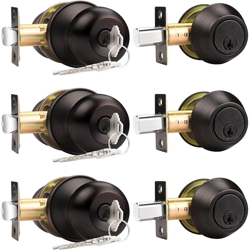 Entry Door Knob & Deadbolt Lock Set Keyed Alike 6 Locks 18 Keys Easy Install New