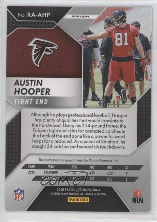 2016 Panini Prizm Rookie Green Power /49 Austin Hooper #RA-AHP Auto RC - Image 2 of 2