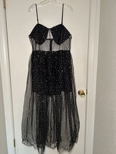 SHEIN Curve Black Sheer Sparkly Heart Mesh Sleeveless Festival Party Dress Sz 3X