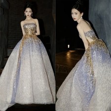 Luxury Sequin Ball Gown Princess Evening Dress Gold Purple Prom Dress Wedding