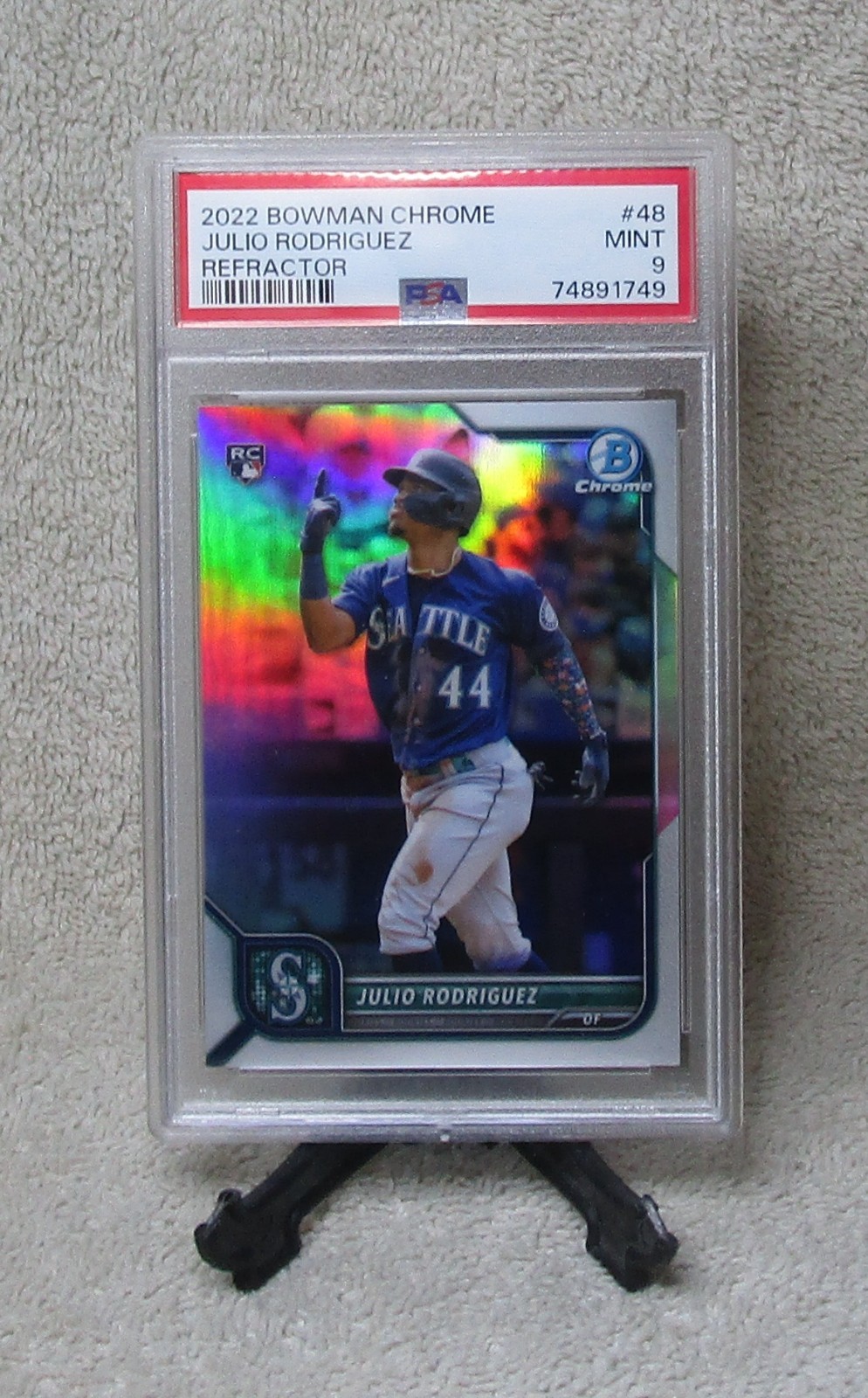 PSA 9 JULIO RODRIGUEZ 2022 Bowman Chrome REFRACTOR Rookie Card #48 Ser. #145/499