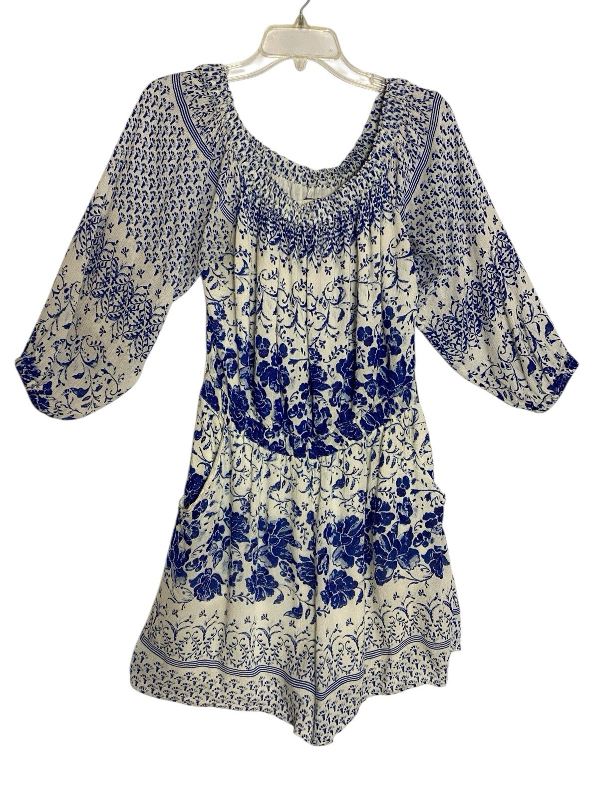 By Anthropologie M Romper Blue Floral Off Shoulder Shorts Cottagecore OB964095 image 5