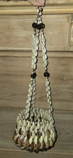 Vintage 70s Cowrie Shell Hanging Macrame Plant Holder Boho Mid Century 18"