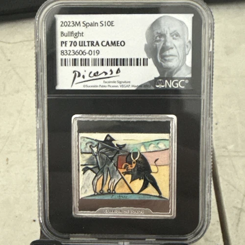 Spain 2023M S10 Picasso Bullfight Colorized Silver NGC PF 70 Ultra Cameo 19/500
