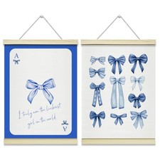 Poster Hanger Frame Set of 2, Blue Bow Wall Art With Wooden Poster Blue Trendy