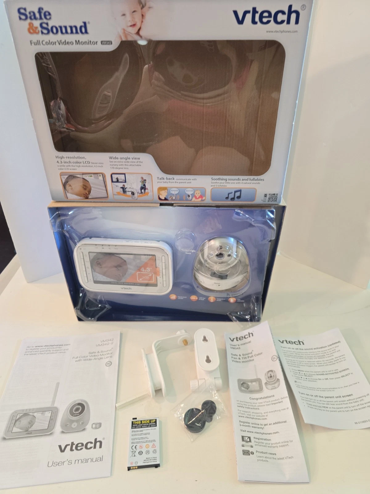 VTech VM343 Expandable Video Baby Monitor w/ Pan & Tilt Camera & Auto Night Visi
