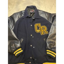 Powers Varsity Jacket CR Patch Wool Vinyl Sleeves Navy Yellow 2XL