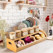 Wooden Fruit Vegetable Holder Spice Rack Kitchen Countertop Storage Organizer UK