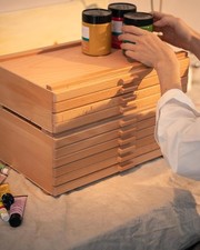6-Drawer Art Supply Storage Box, Portable Beech Wood Organizer with Removable Di