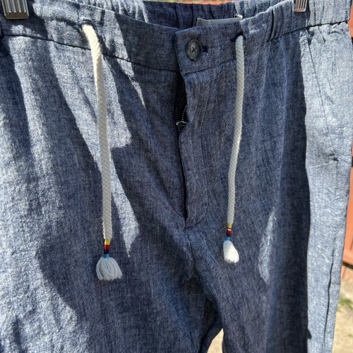 CELIO Men's Linen Cotton Blend Chino Pants Drawstrings Size 38 Blue 30" Inseam - Picture 14 of 19