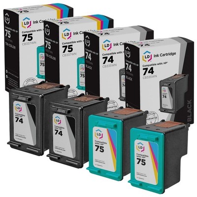 LD Replacement for Fits for HP 74 & 75 Set of 4 Ink Cartridges 2 Black & 2 Color