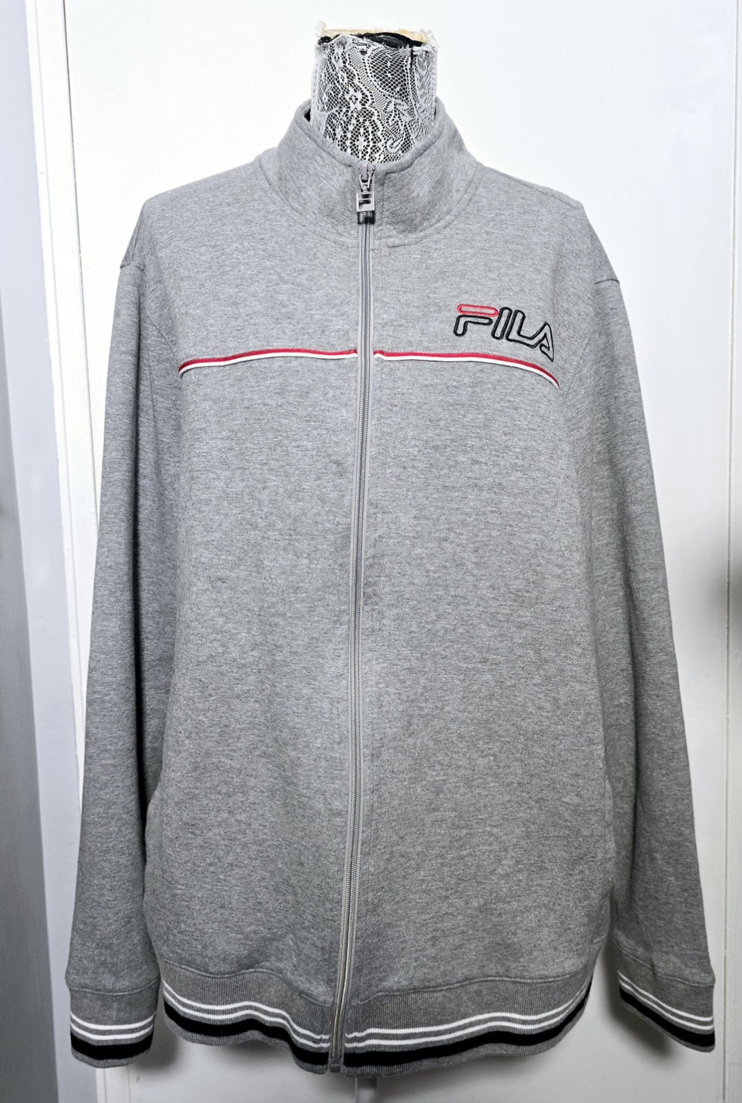 FILA Giacca da pista grigia con colletto e zip da uomo taglia XXL