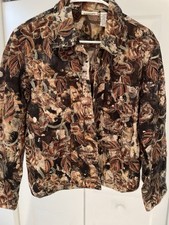Chico  s Design Brown Denim Jacket Floral W/ Gold Embroidery Button L/S Size L-2