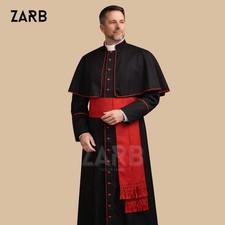 Black Roman Cassock with Red Trim  Mozzetta   Catholic Clergy Soutane Robe