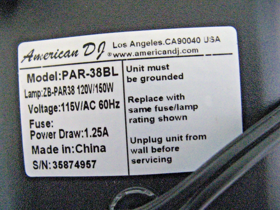 ( 4 ) American DJ Model PAR-38BL Stage Lights 7 x7 x8" with Bulb TESTED & WORKS - Image 3 of 3