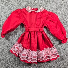 Jill Lynn - Vintage Red Dress Girls Party Lace Trim Long Sleeve - Kids Size 3T