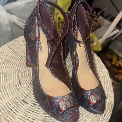 Gianni Bini Women Heels Pumps 7.5M Platform Shoes Open Toe Floral Blue Red