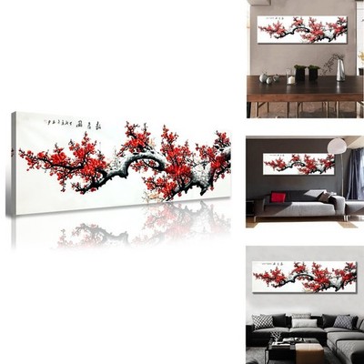 JiazuGo Asian Wall Art Red Plum Blossom Canvas 13.7''×45.3''