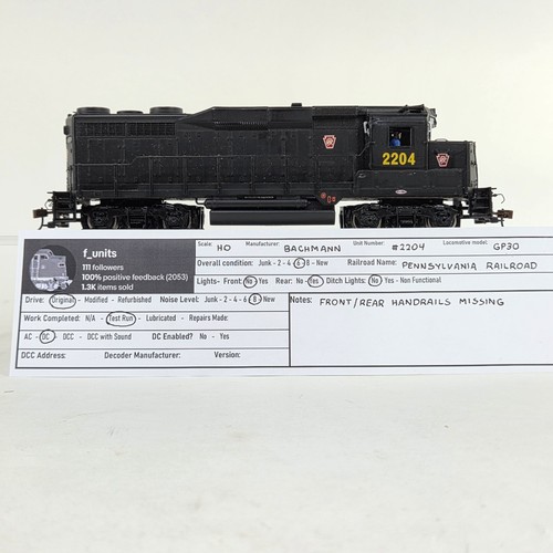 Locomotora Bachmann escala HO Pennsylvania Railroad PRR #2204 GP30 | Condition: New: Other (See Details)