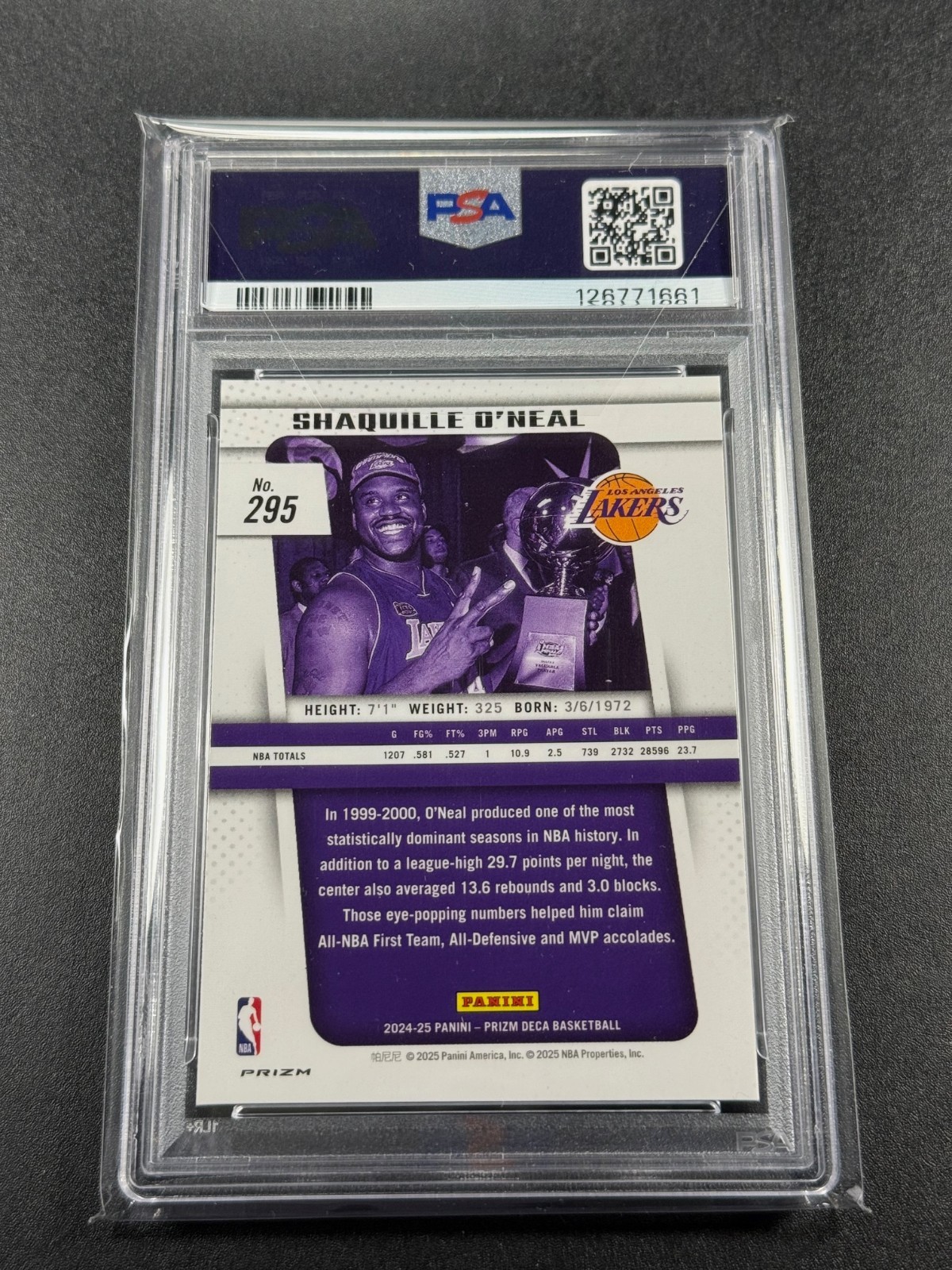 SHAQUILLE O'NEAL 2024 PANINI PRIZM DECA #295 SILVER PARALLEL PSA 10 GEM LAKERS view 2