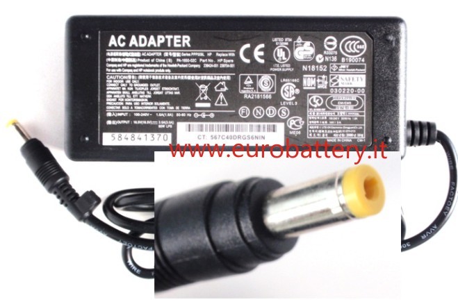Alimentatore Caricabatterie 65W 18.5V 3.5A Per HP E Compaq (Spinotto 4.8x1.7mm) - Spedito Dall'Italia