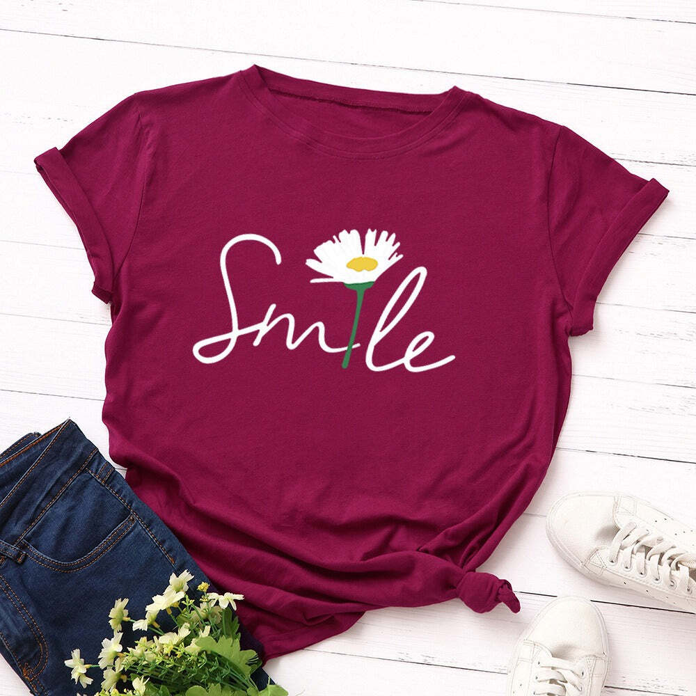 Creative Smile Printed T-shirt Short Sleeves Women casual top