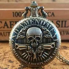 Vintage Skull Quartz Pocket Watch with Chain, Non-Waterproof, Alloy Case, Analog