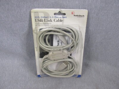 RADIO SHACK USB 12 FOOT LINK CABLE MALE TO MALE NEW