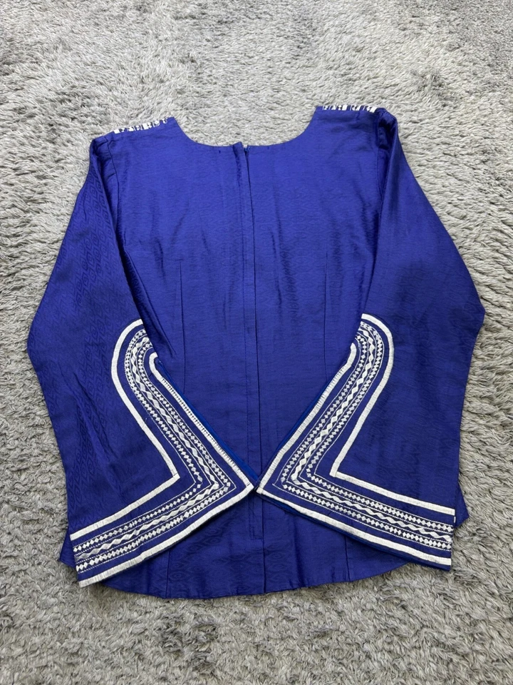 Chaqueta Afrique Nana Mujer 10 Azul Real Bordada Acampanada Manga Abertura Túnica Top Foto 2 de 4