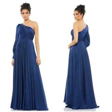Mac Duggal 67866 One Shoulder Bishop Sleeve Flowy Gown Size 10 Midnight Blue