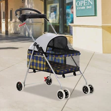 Pet Stroller 4 Wheels Dog Stroller Travel Carrier Durable Folding Waterproof