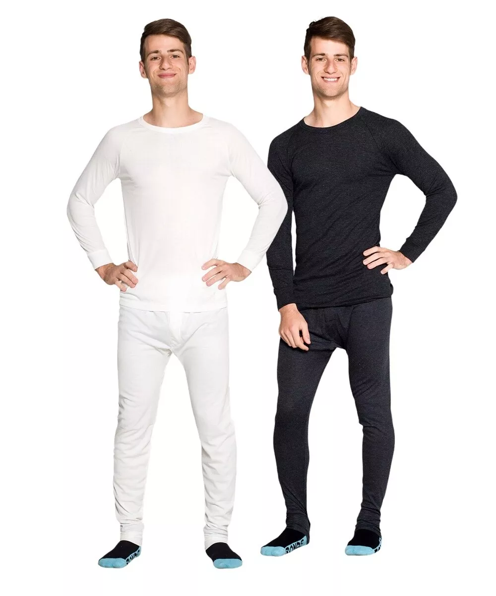 Mens 2 Piece Long Set Merino Wool Blend Thermal Underwear Black OR