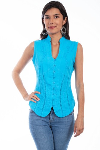 Cantina by Scully Scully Cantina Sleeveless Blouse with Band Collar PSL-059 - Picture 3 of 4