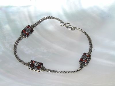 Estate Alternating Silvertone Rectangle w Goldtone Stripe & Open Squares Link 
