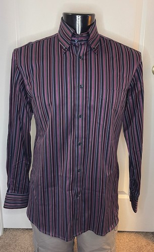 Camisa Tommy Hilfiger Para Hombre Manga Larga Talla M Abotonada Púrpura Rayas Ajuste Personalizado - Imagen 1 de 8