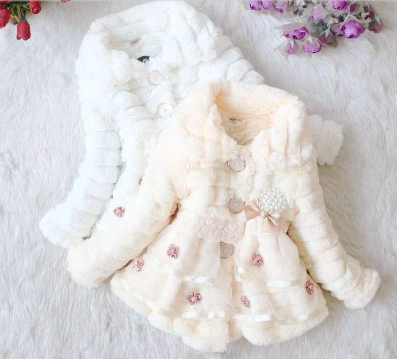 Kids Baby Girls Sweet Floral Fur Fleece Winter Warm Coat Outwear Dress Jackets - Image 4 of 4