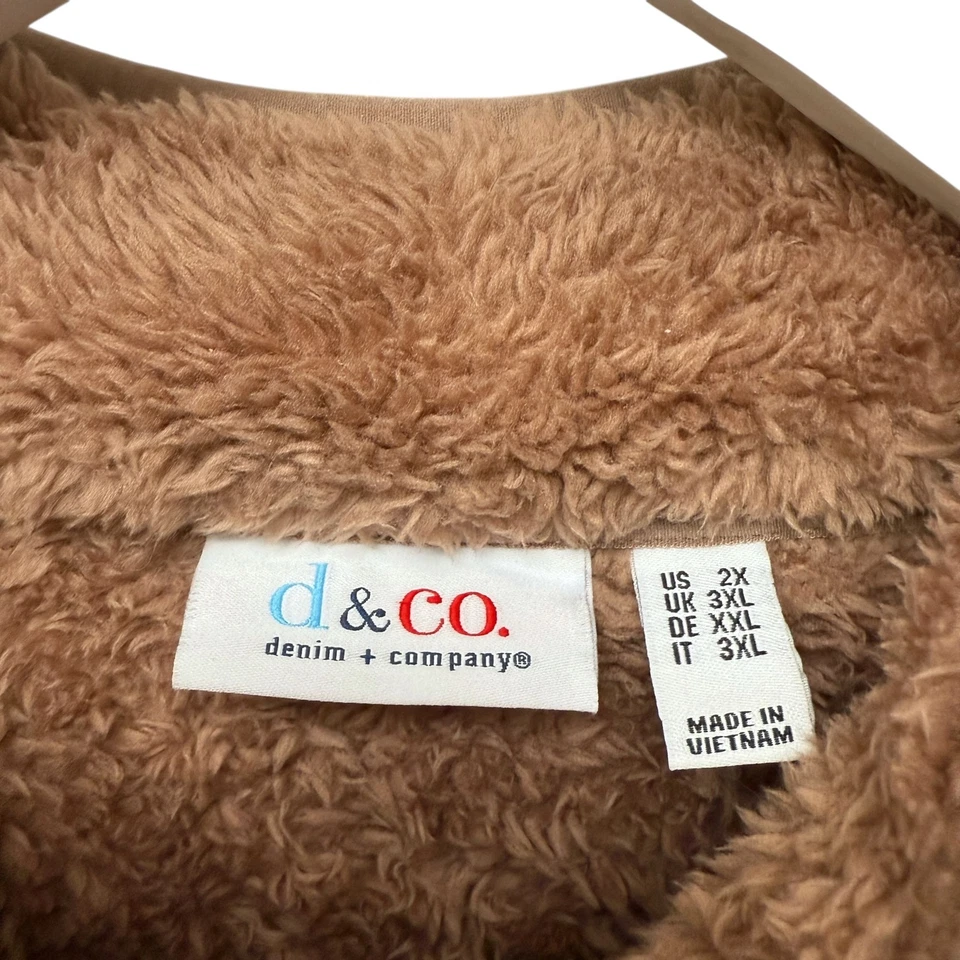 Denim & Co. Fleece Pullover Plus Size 2X Brown Cozy Fuzzy Womens Sherpa Jacket T - Image 4 of 4