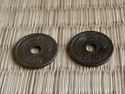 Set of Two (2) 5 Yen Japan Coins - Holed Coins - Good Luck Coins