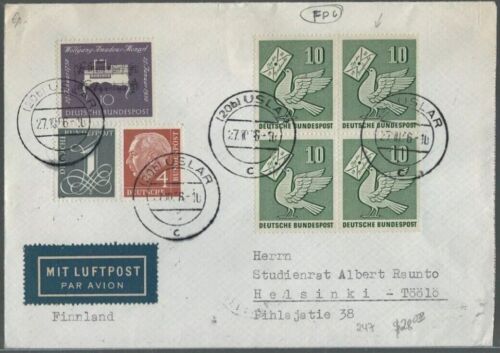 Germany Airmail Cover Uslar to Helsinki Finland and FDC 1956 Germany Mi 247