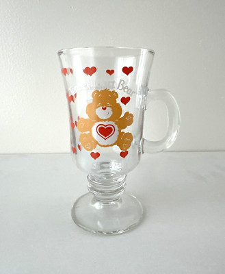 1984 Care Bears Tenderheart Bear ''I love Fridays'' Coffee Glass Mug  5-3/4'' 8 fl 